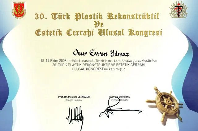 certificat congres național TPRECD a 30-a, chirurg plastician Izmir