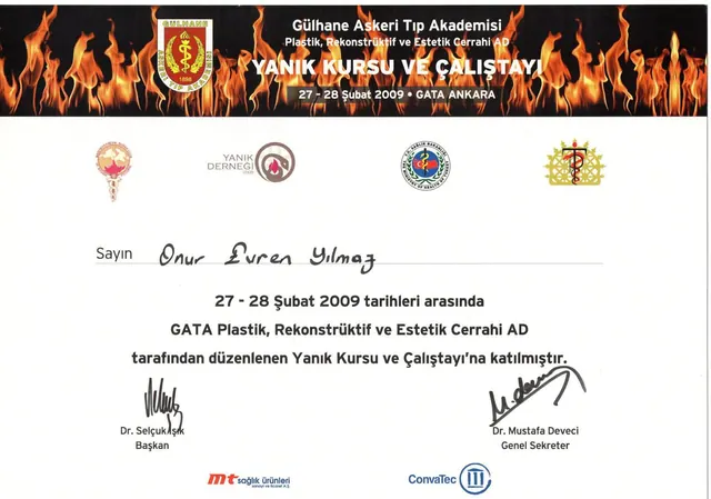 certificat curs și atelier arsuri, chirurg plastician Izmir