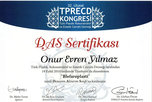 certificat clasă schimb de experiență blefaroplastie, chirurg plastician Izmir
