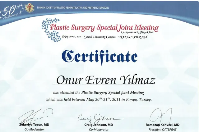 certificat reuniune comună specială chirurgie plastică, chirurg plastician Izmir