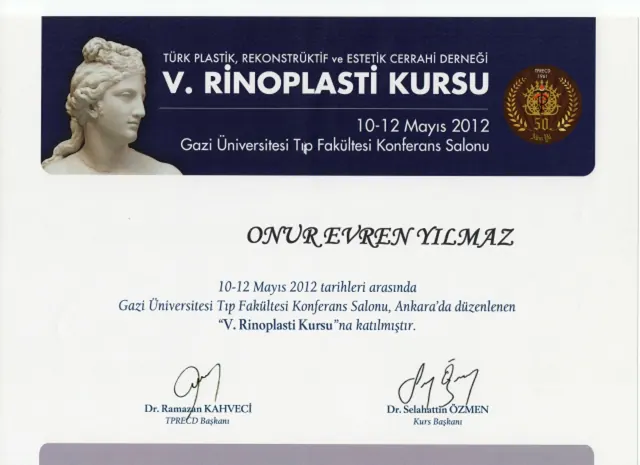 certificat curs rinoplastie a 5-a, chirurg plastician Izmir