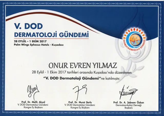 certificat DOD Agenda Dermatologică a 5-a, chirurg plastician Izmir