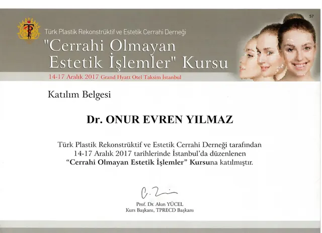 certificat curs proceduri estetice non-chirurgicale, chirurg plastician Izmir